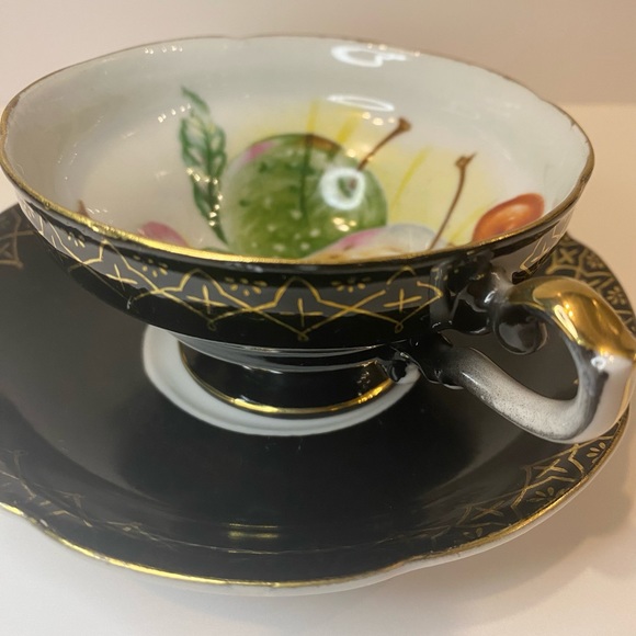 Vintage Teacup Black Nippon Yoko Boeki Japan, Gold Handpainted Lusterware Tea - Picture 7 of 13
